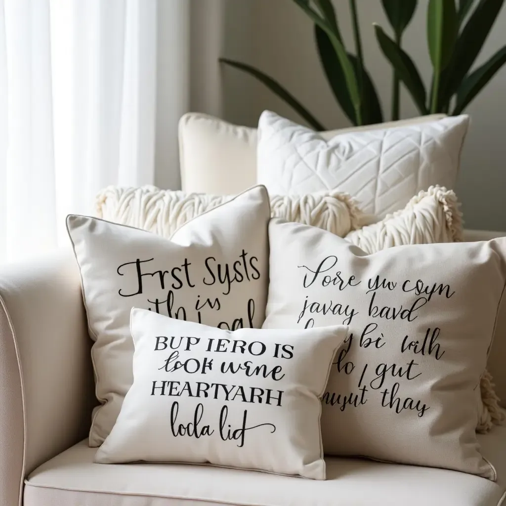 a photo of throw pillows with inspirational quotes in a cozy space