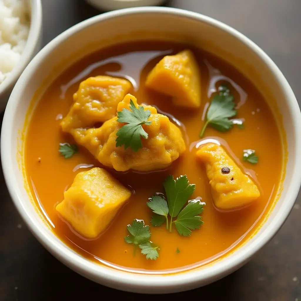 a photo of Malvani fish curry with kokum and coconut milk.