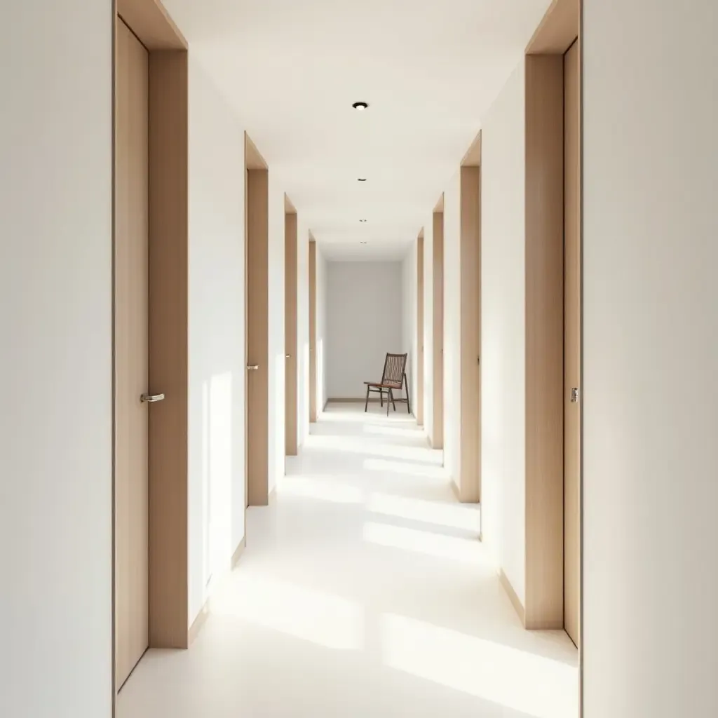 a photo of a bright corridor featuring Scandinavian design principles and airy ambiance