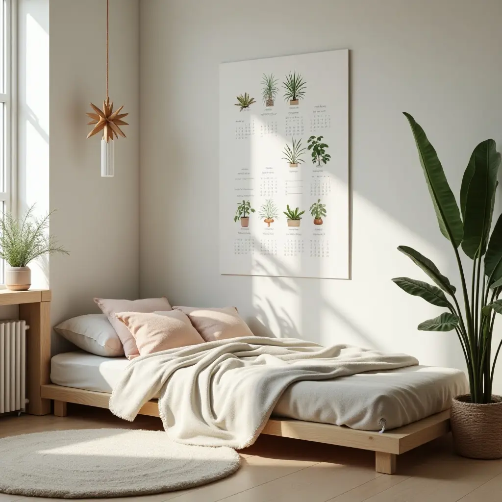 a photo of a teen's room with a plant-themed calendar