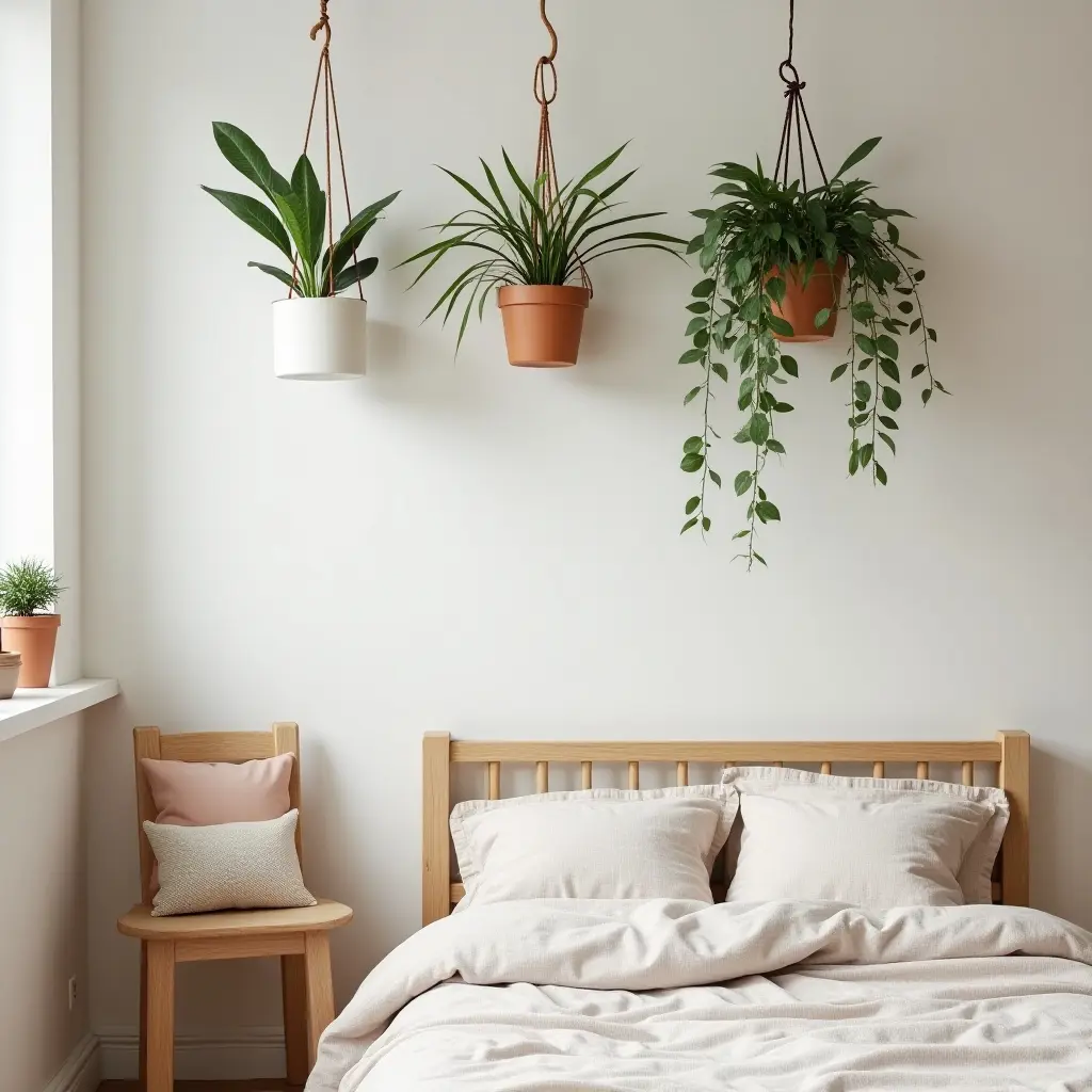 a photo of a kids' bedroom with hanging potted plants