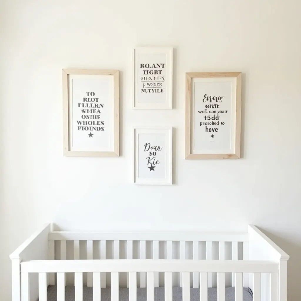 a photo of a nursery gallery wall featuring inspirational quotes for parents
