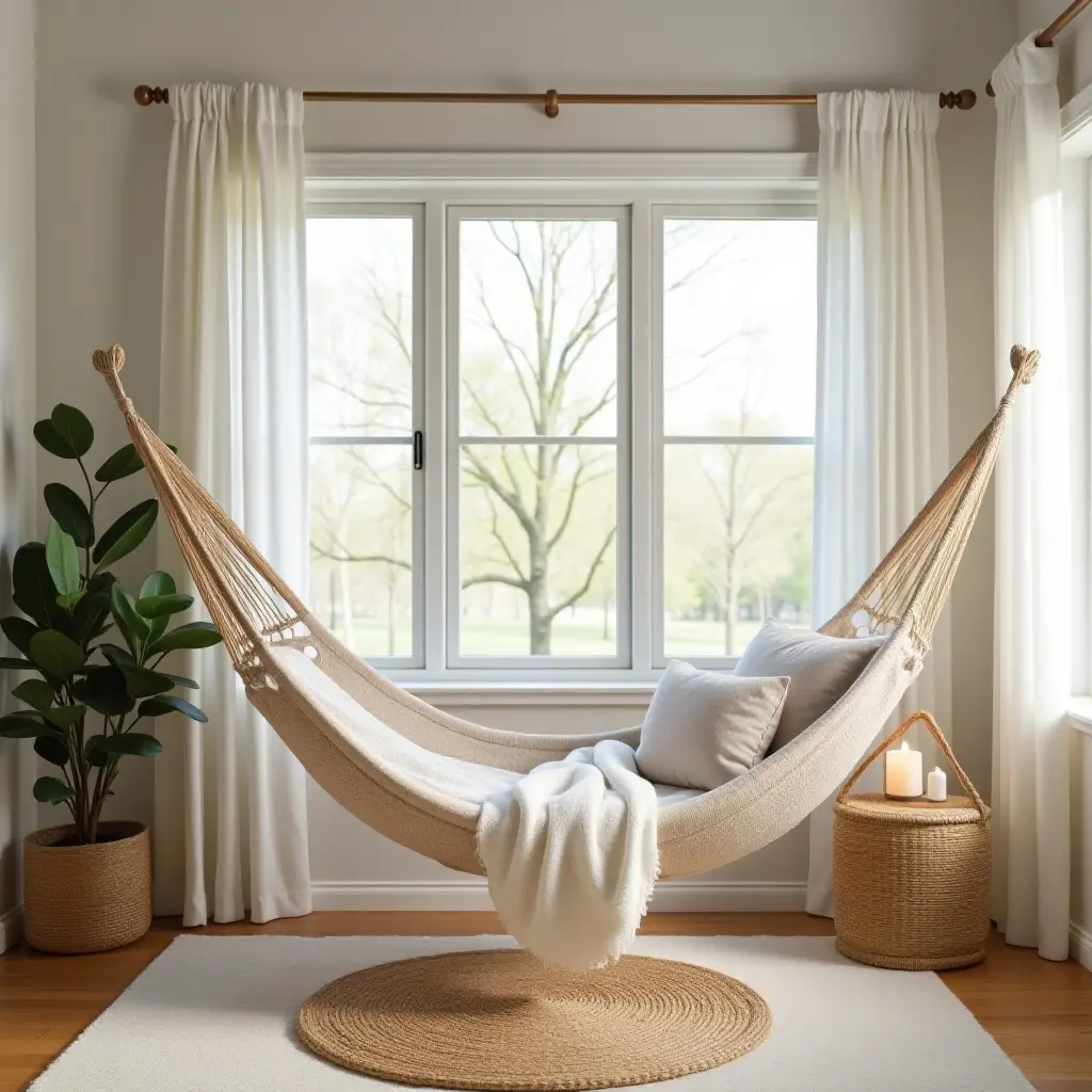 a photo of a nursery featuring a cozy hammock for relaxation