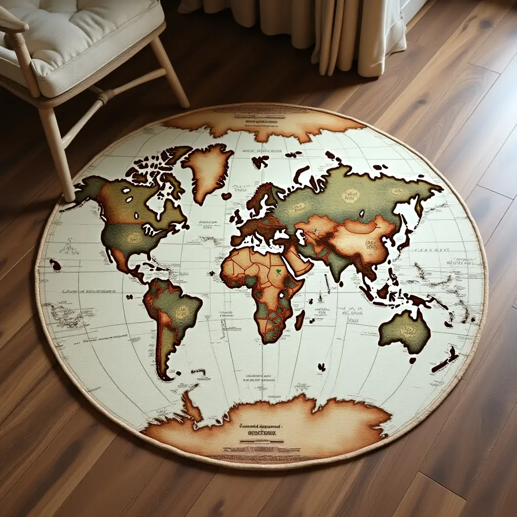 a photo of a rug with a vintage map print for adventure lovers
