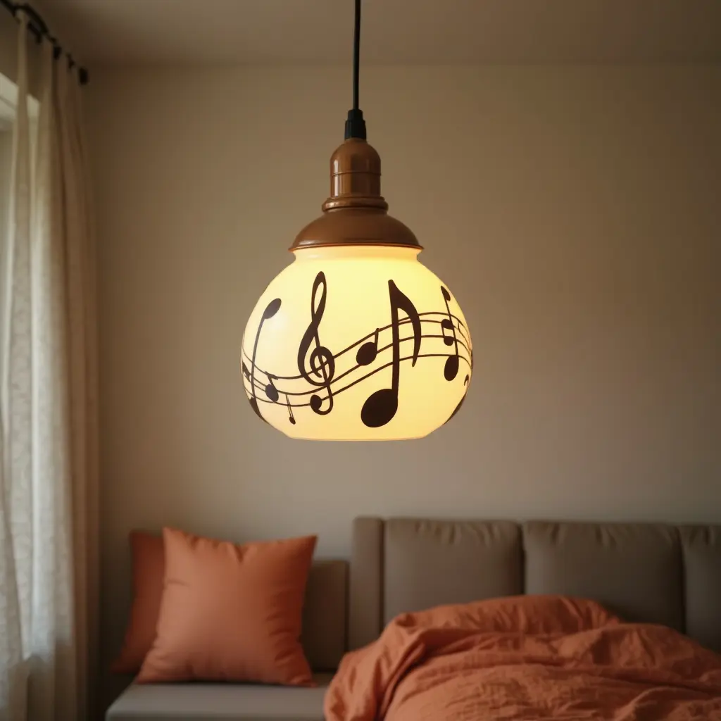 a photo of a pendant light with a musical theme in a music-loving kids' room