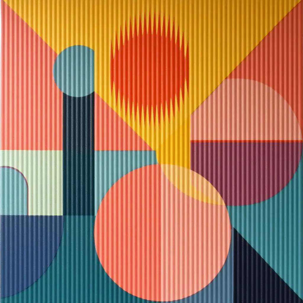 a photo of a geometric pattern wall art in bold colors