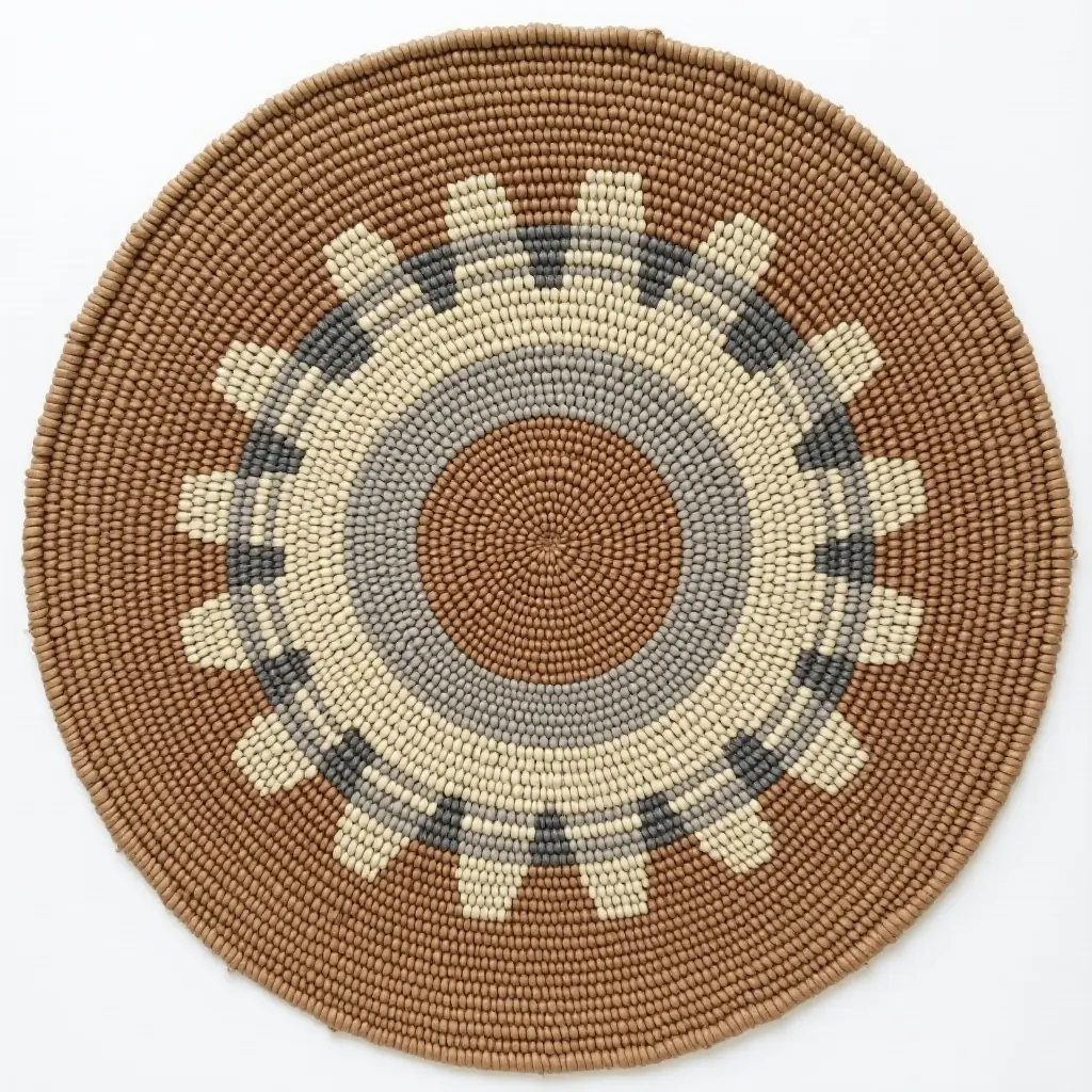 a photo of a textured woven rug with a modern design