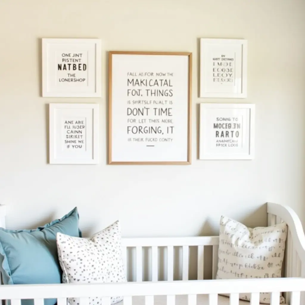 a photo of a nursery gallery wall with inspiring children's book quotes