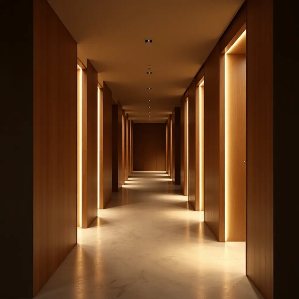 a photo of a chic corridor enhanced by ambient lighting