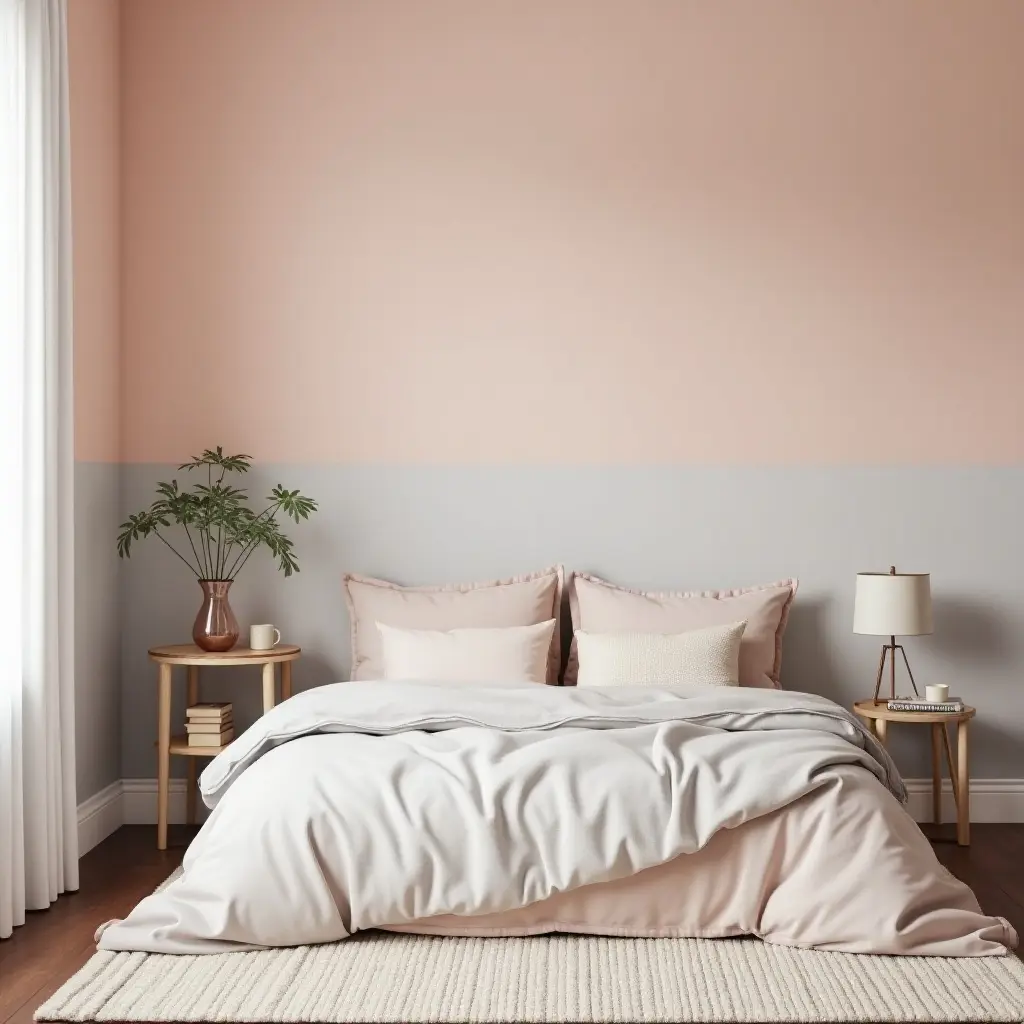 a photo of a soft peach and gray color scheme in a teen's room