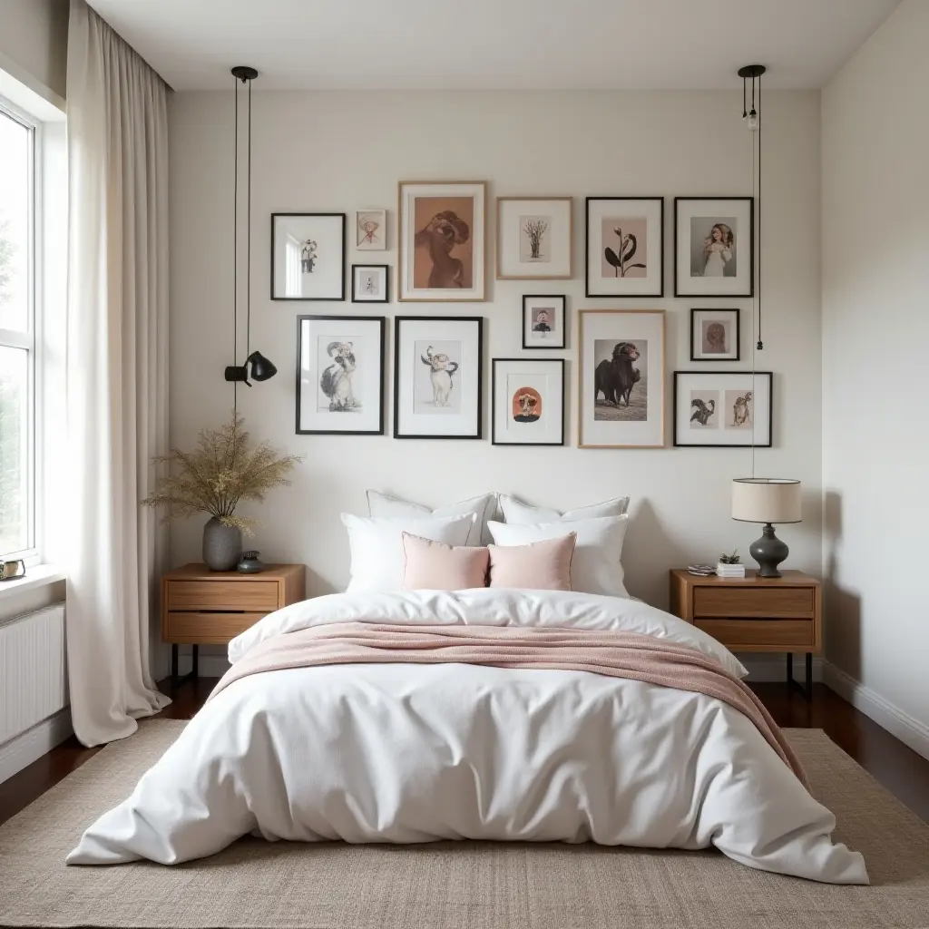 a photo of a stylish bedroom with a gallery wall of teen art