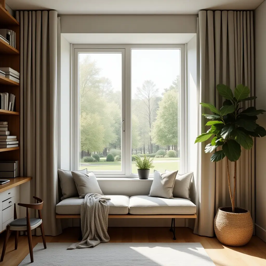 a photo of a study nook with a large window and natural light