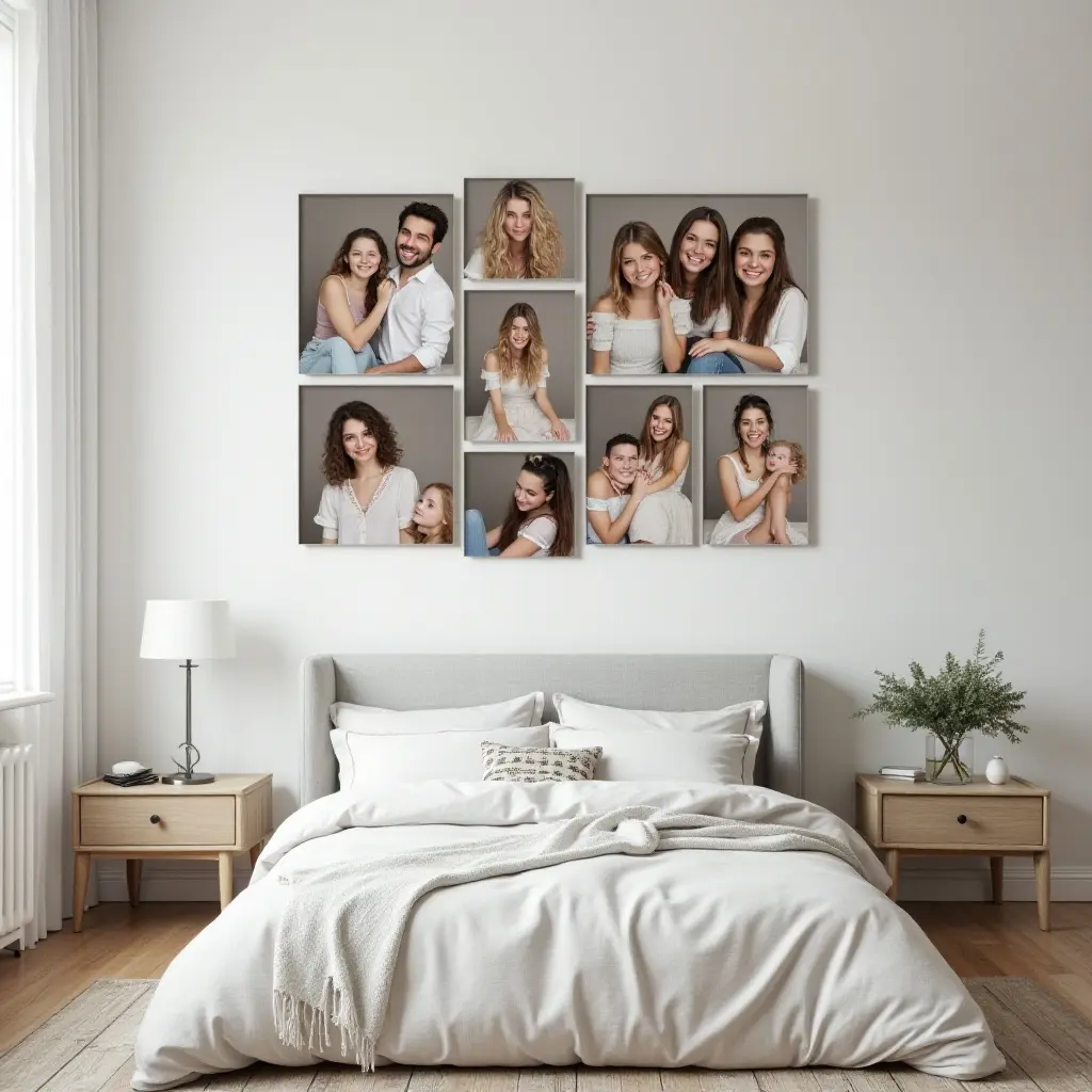 a photo of a personalized photo collage wall in a teenager's bedroom