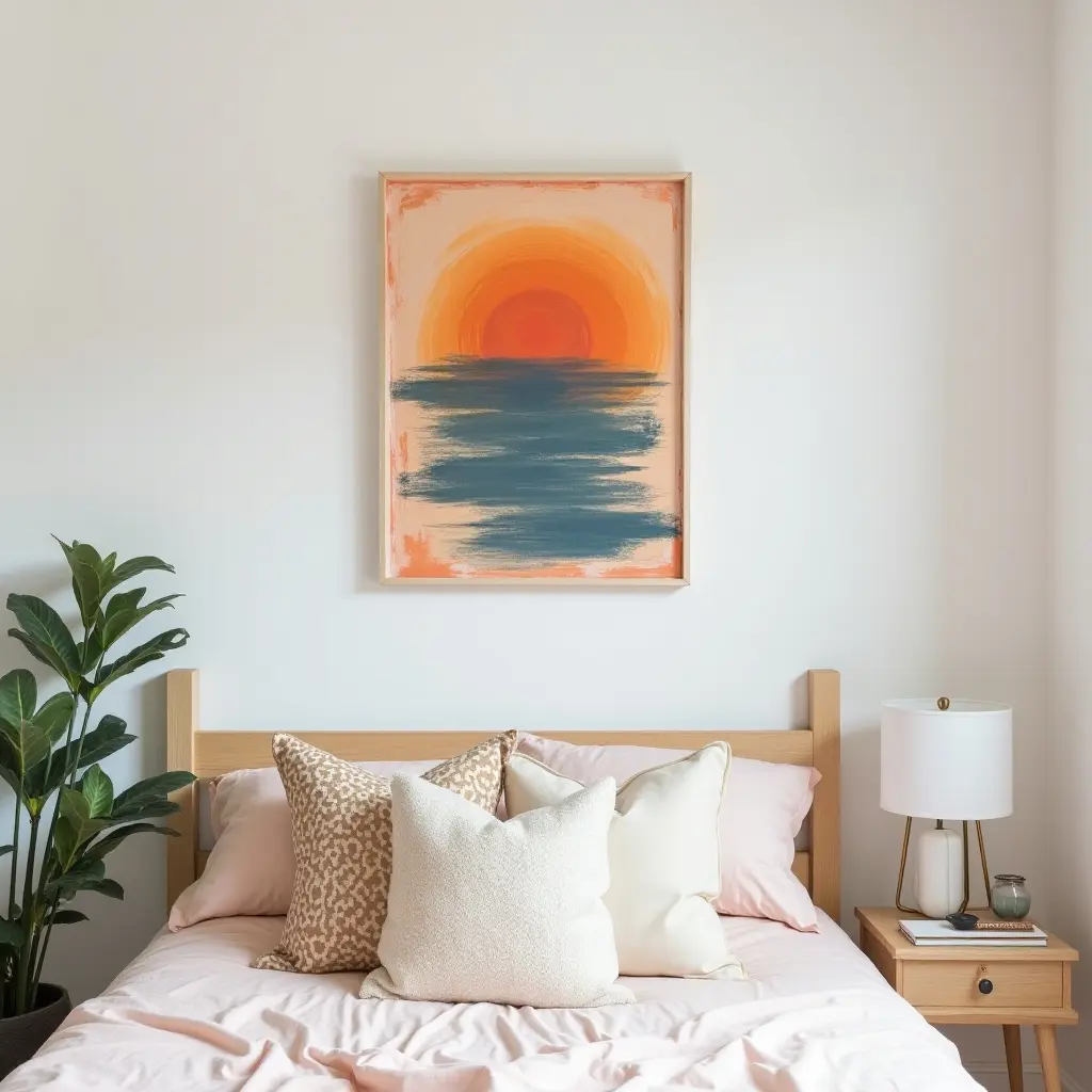 a photo of handmade wall art using canvas and paint in a teen's room