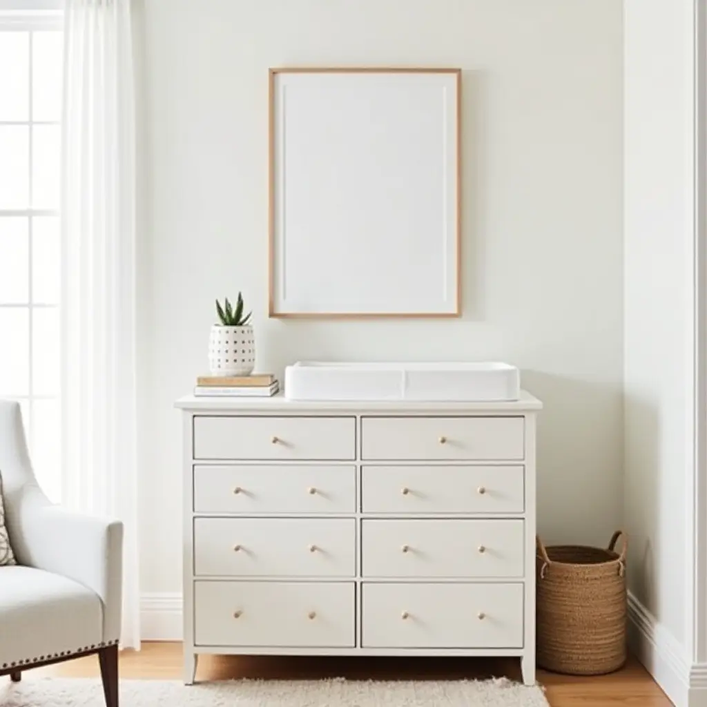 a photo of a serene nursery with a farmhouse-style changing table and decor