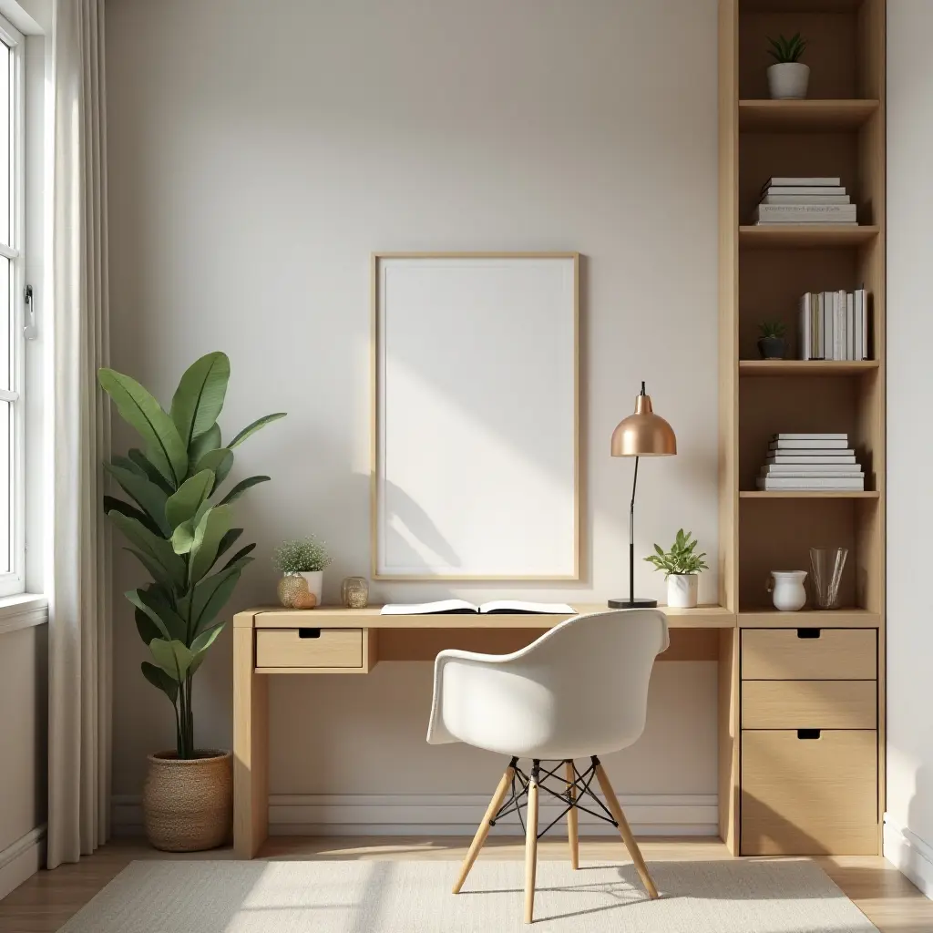 a photo of a study nook with a calming color scheme