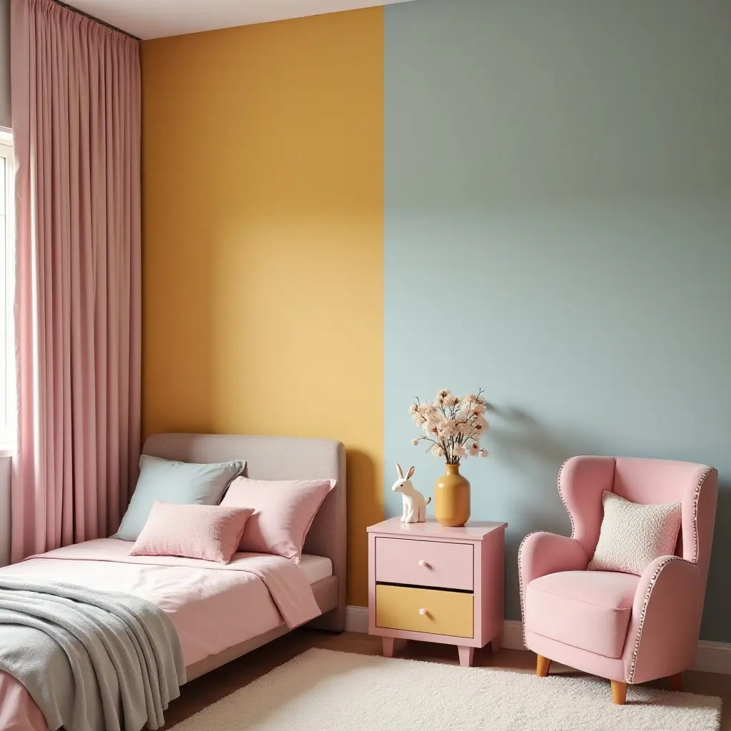 a photo of a glamorous kids' room featuring a playful color scheme