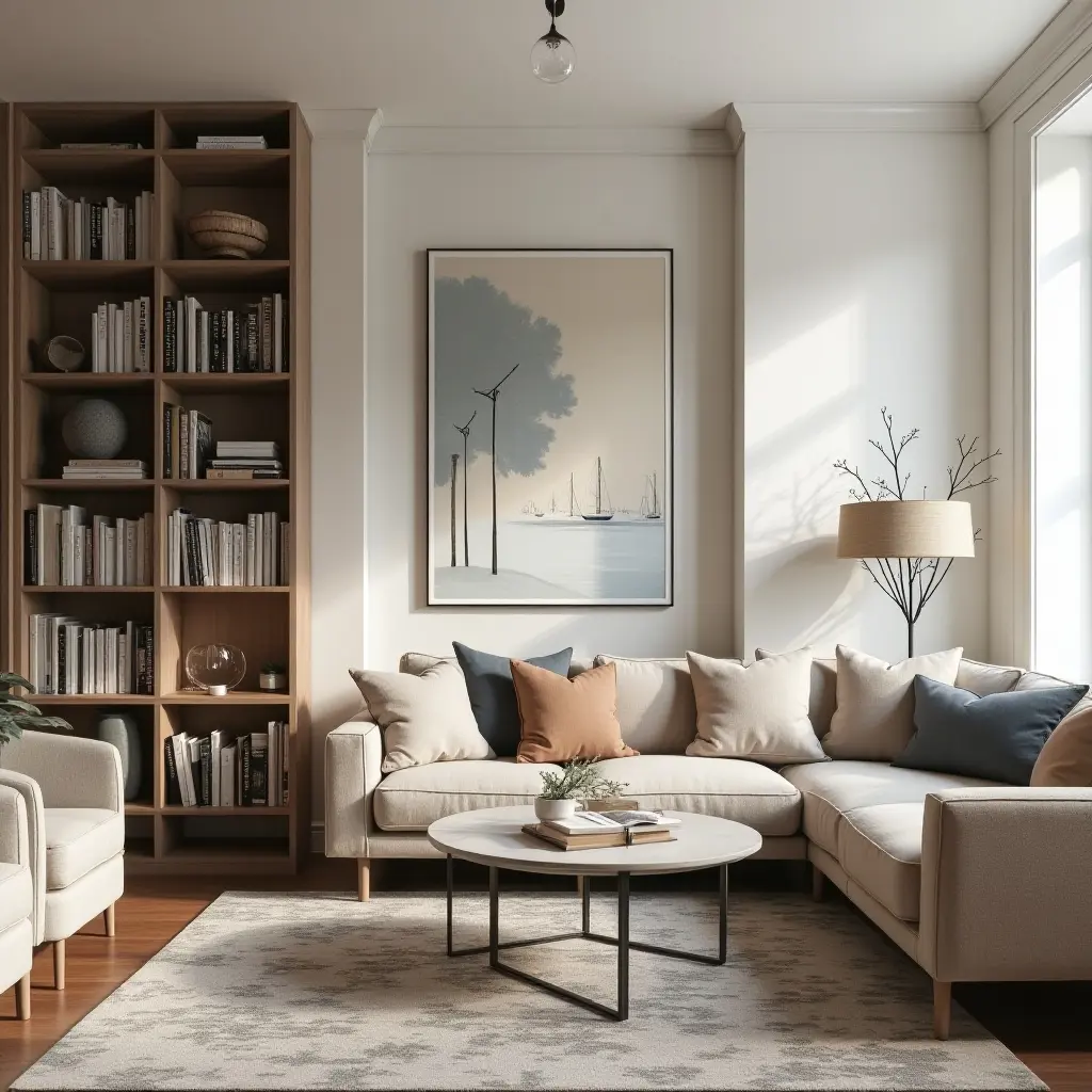 a photo of a welcoming library with Scandinavian-inspired wall art and decor