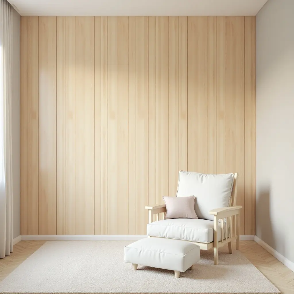 a photo of a wooden accent wall in a baby's room