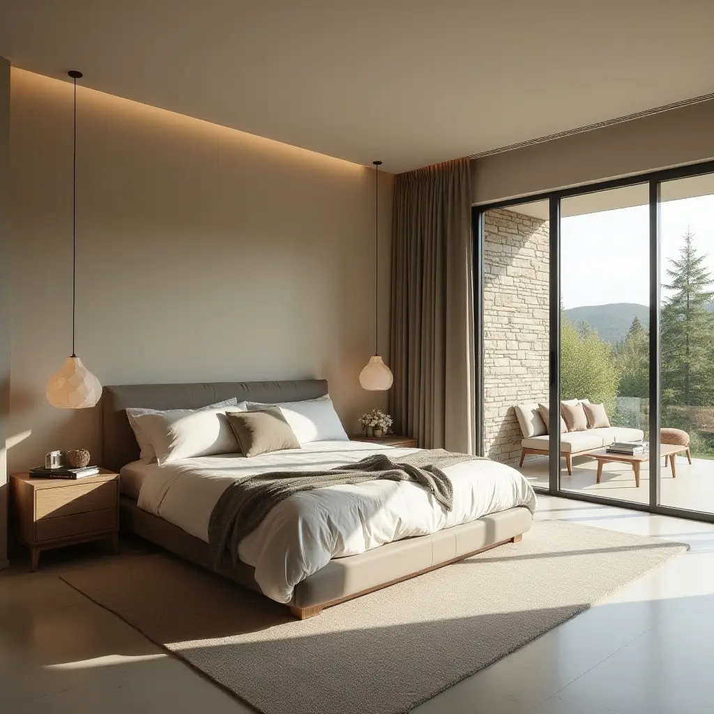a photo of an open-concept bedroom with a seamless transition to a living space