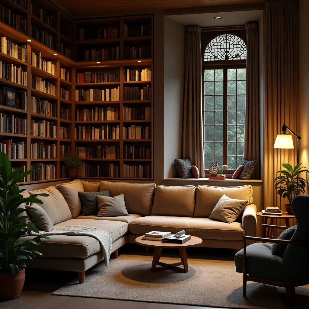 a photo of a cozy nook with a blend of books and tech