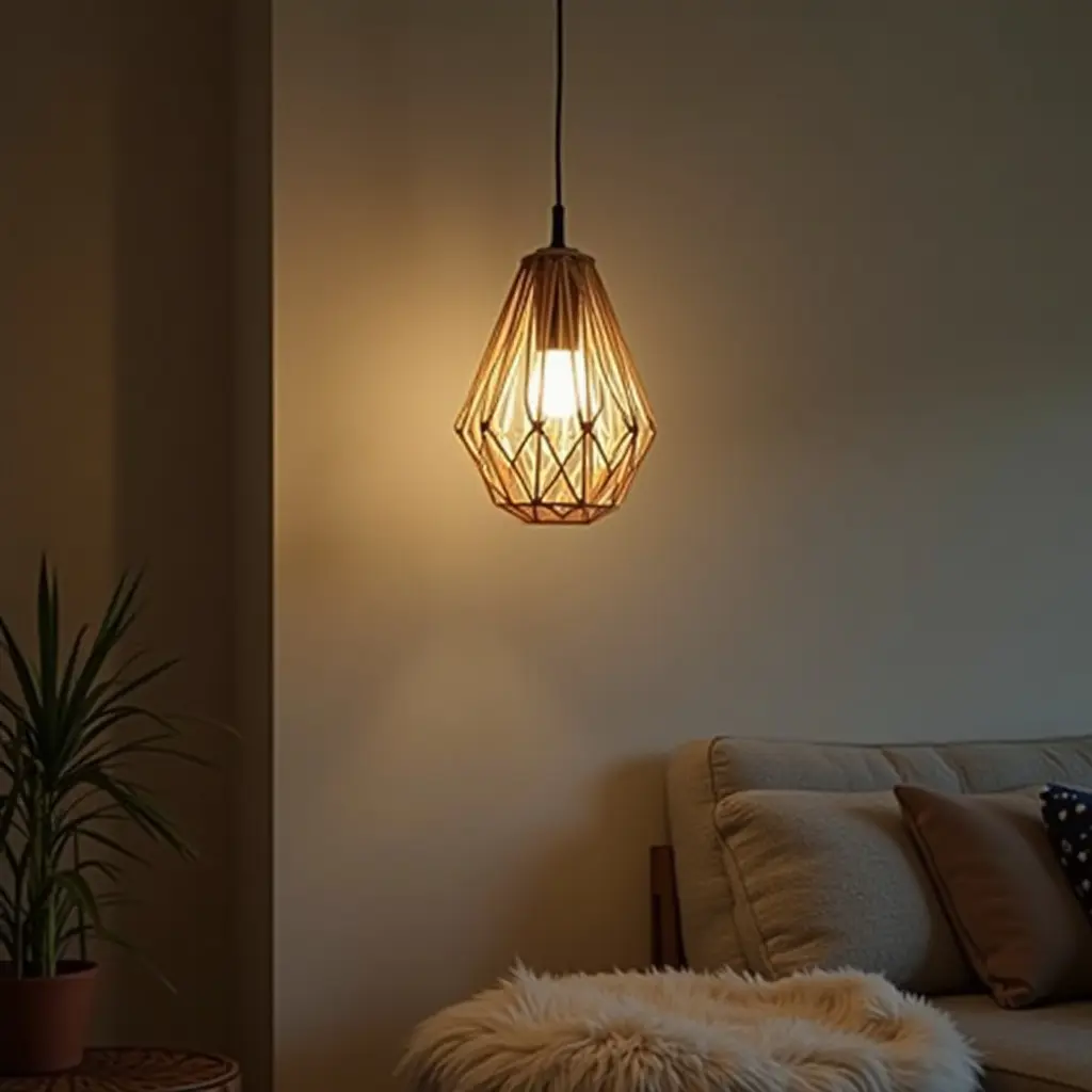 a photo of a geometric pendant light in a contemporary kids' space