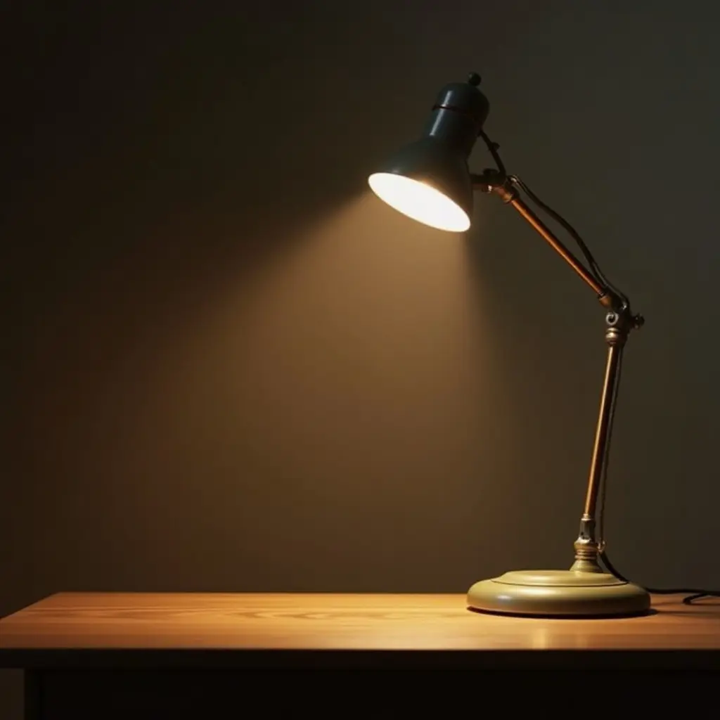 a photo of a vintage-style desk lamp on a study table