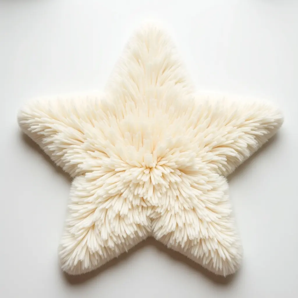 a photo of a soft, plush rug shaped like a star for a nursery