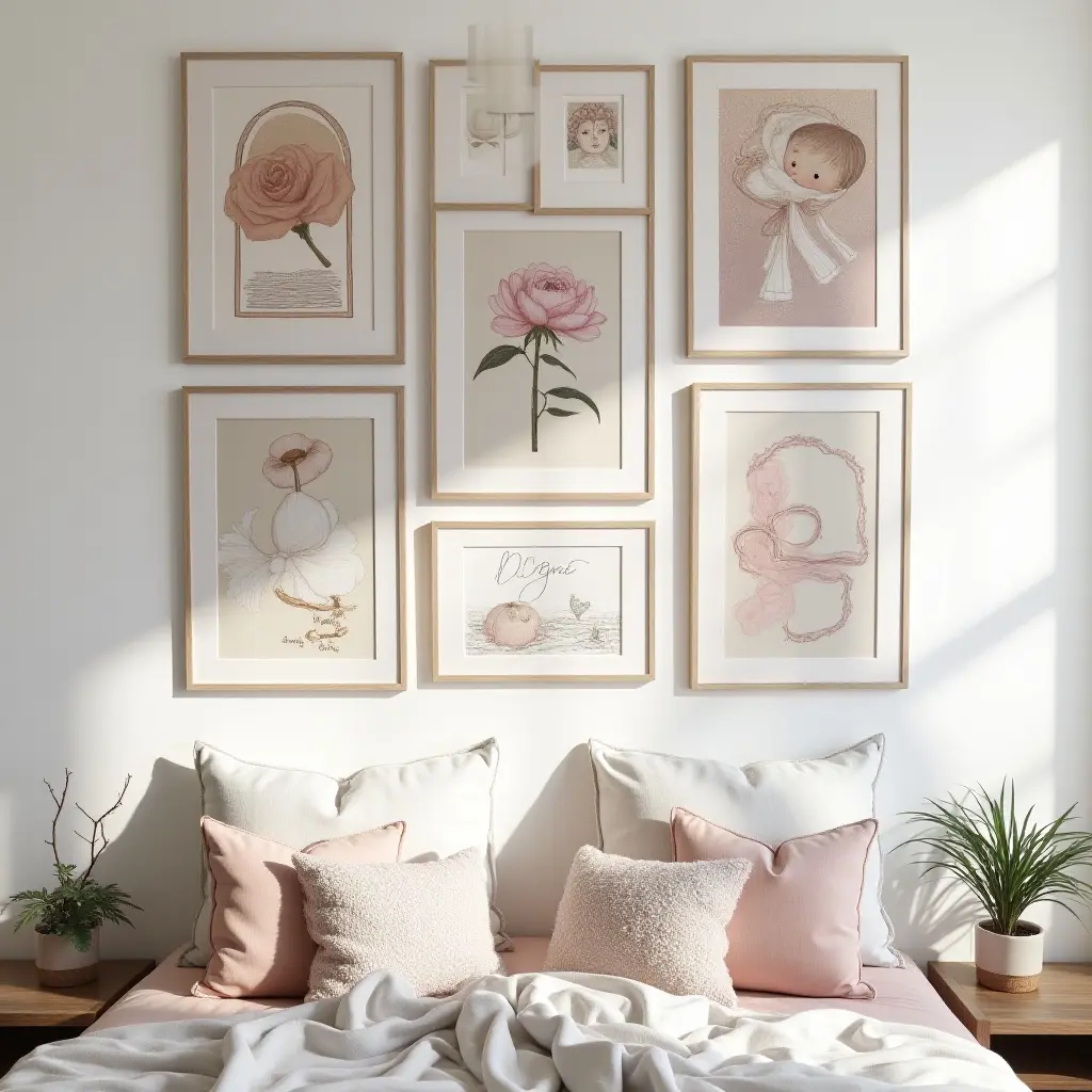 a photo of an inspirational gallery wall with vision board elements and motivational art in a teen's space