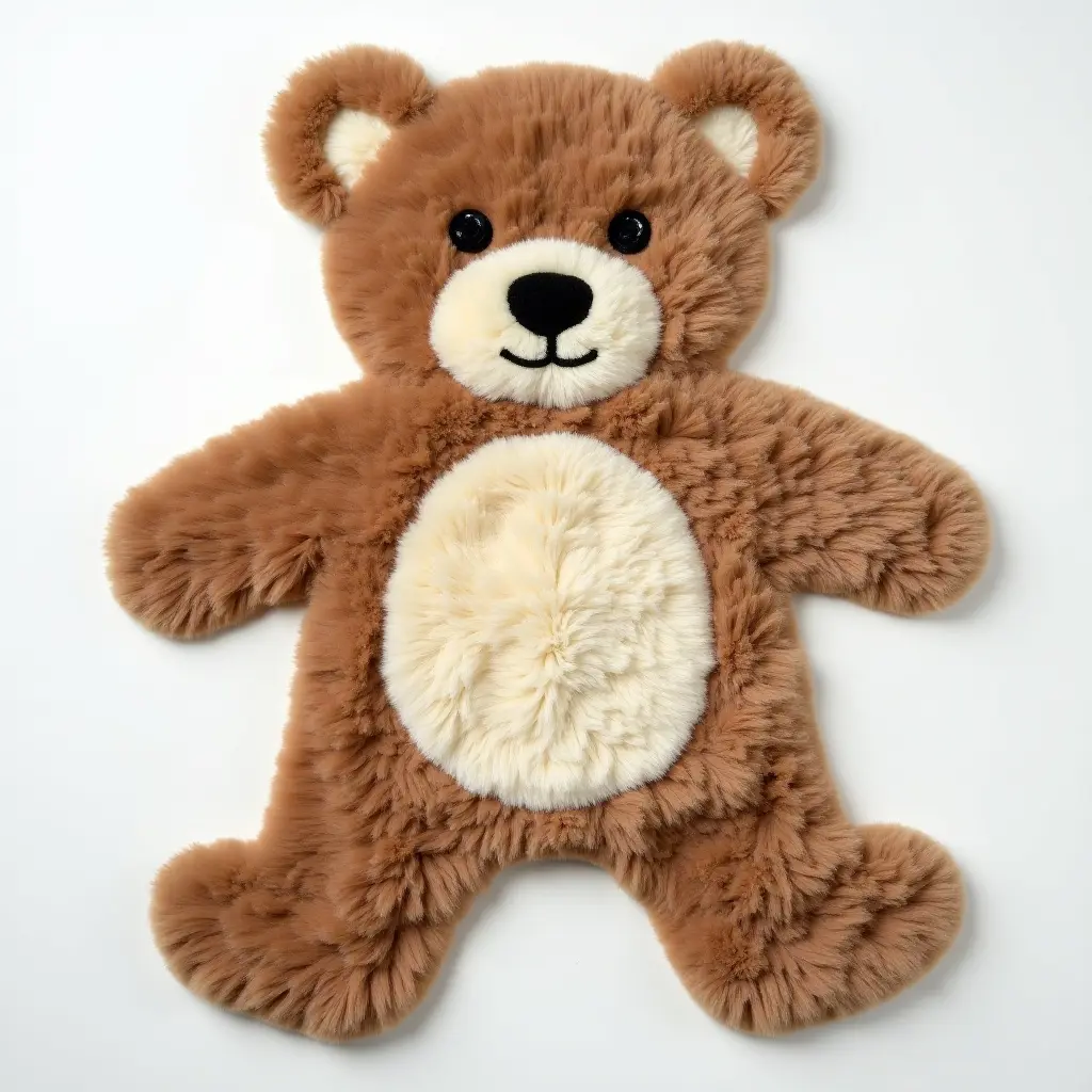 a photo of a soft, plush rug shaped like a teddy bear for a nursery