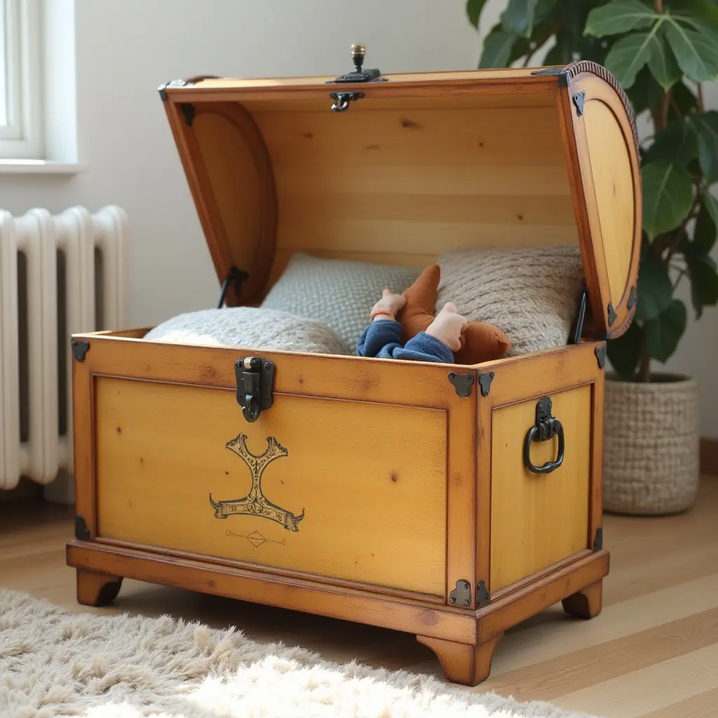 a photo of a charming, vintage-style toy chest