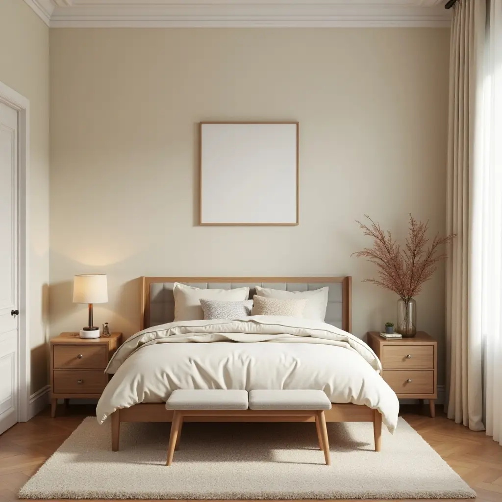 a photo of a cozy cream and brown rustic-themed kids' room