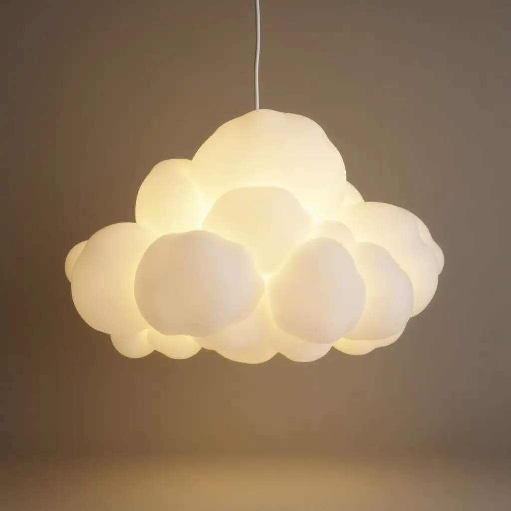 a photo of a pendant light in the shape of a cloud in a dreamy kids' room