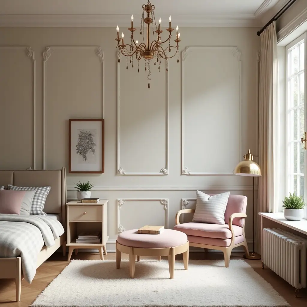a photo of a glamorous kids' room with a vintage touch