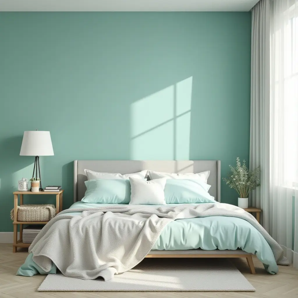 a photo of a chic teal and white color scheme in a teen's room