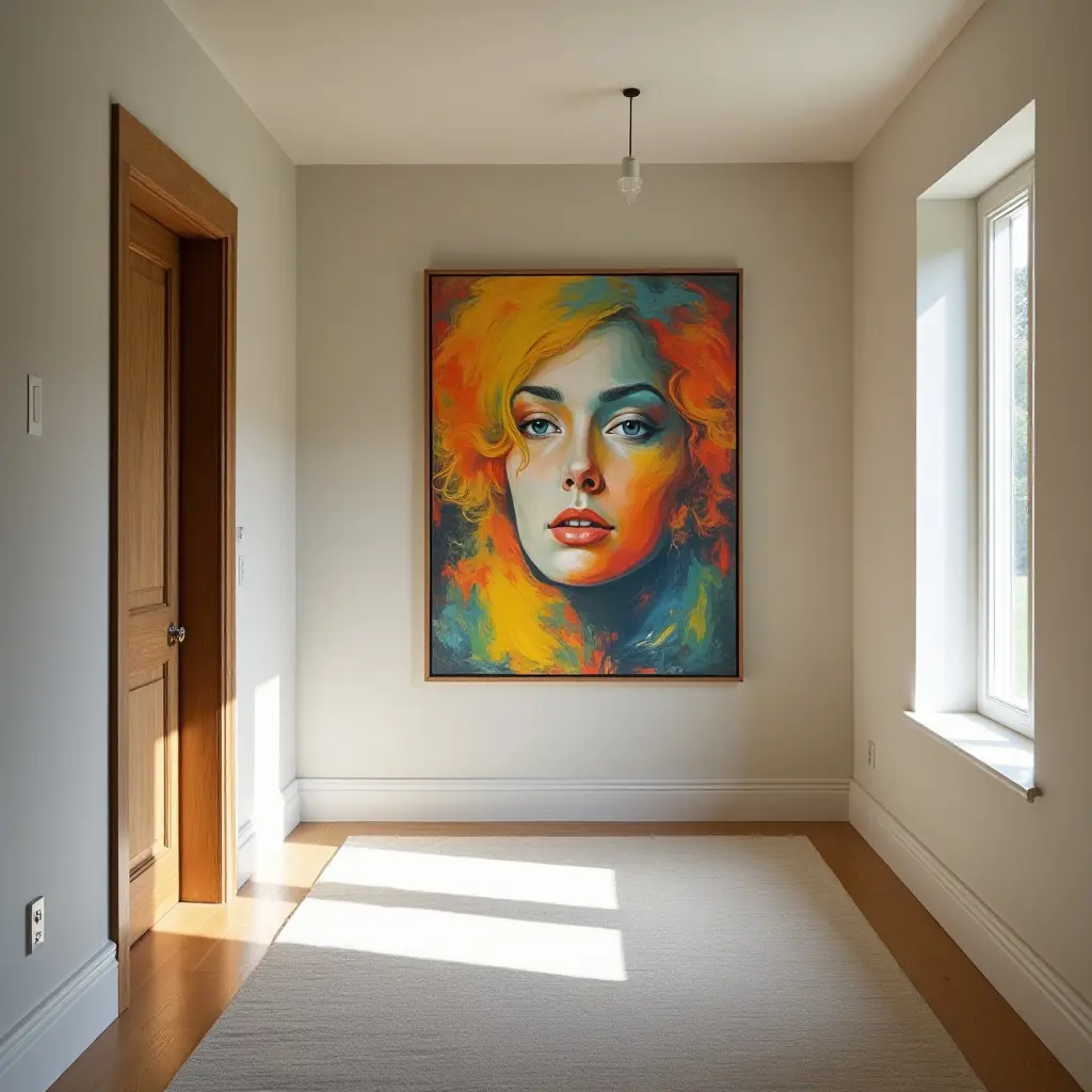 a photo of a vibrant artwork enhancing a hallway's charm