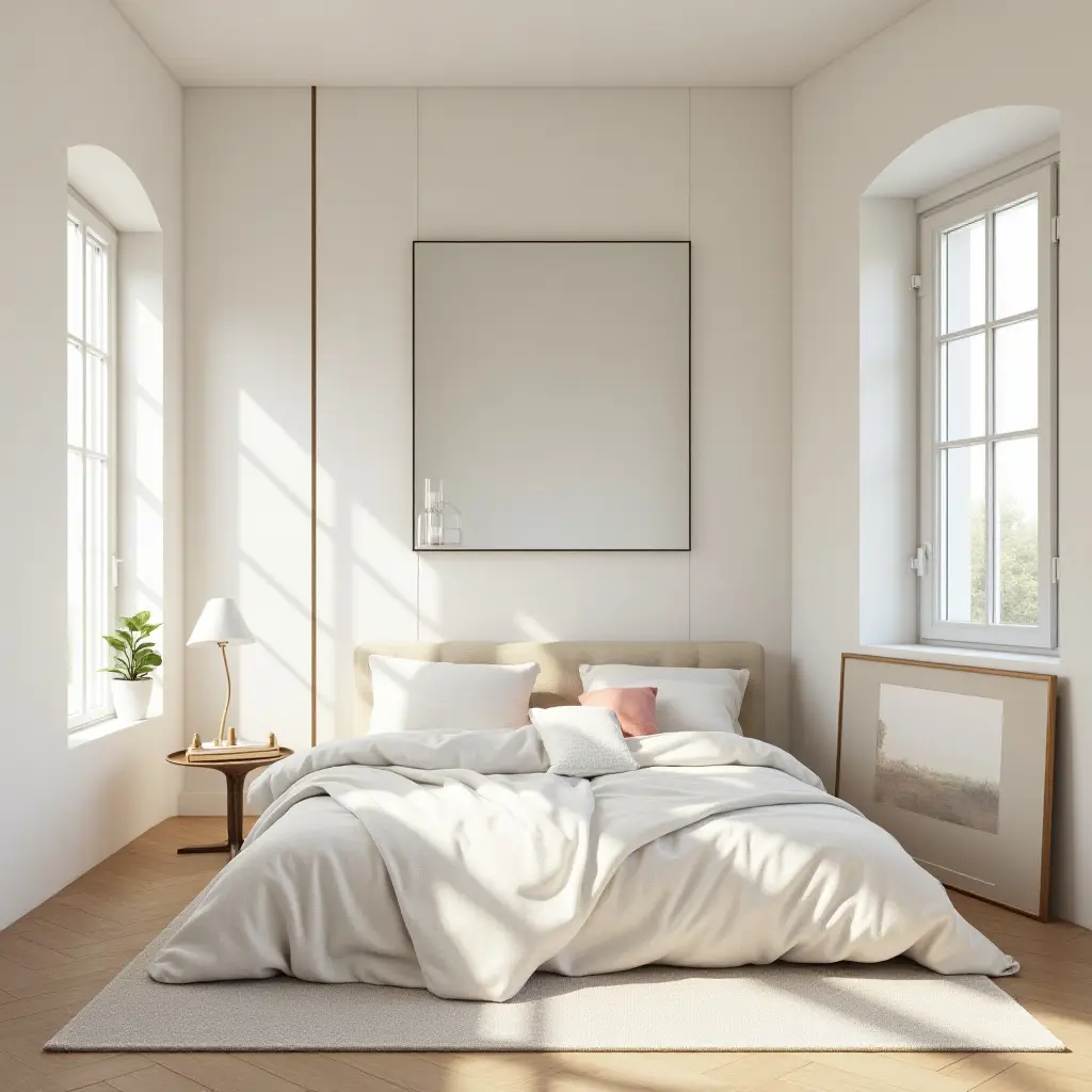 a photo of a kids' bedroom with large wall mirrors reflecting natural light