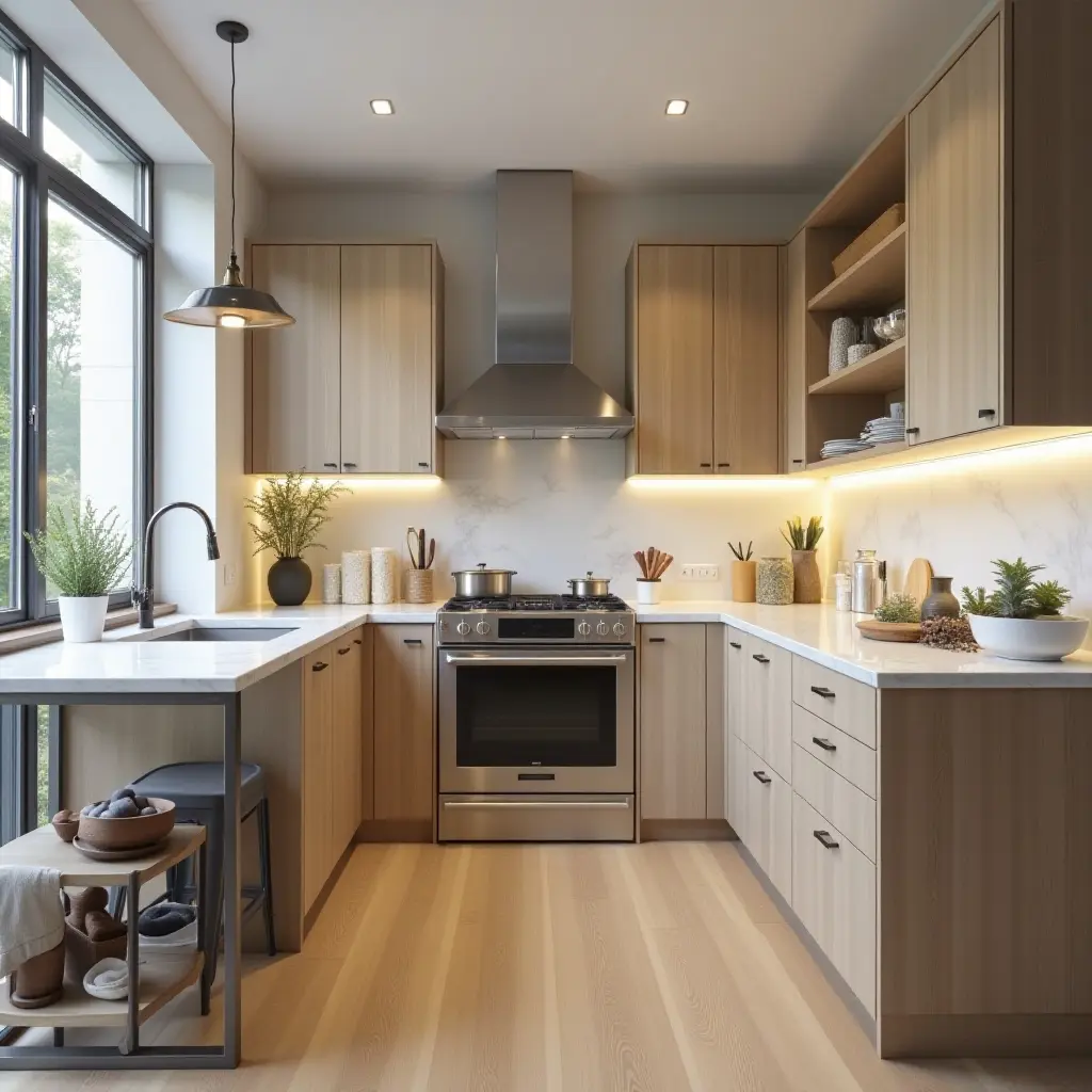 a photo of a modern kitchen with sleek stainless steel appliances and minimal clutter