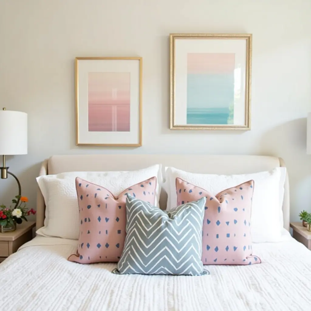 a photo of geometric throw pillows adding style to a teen's bedroom
