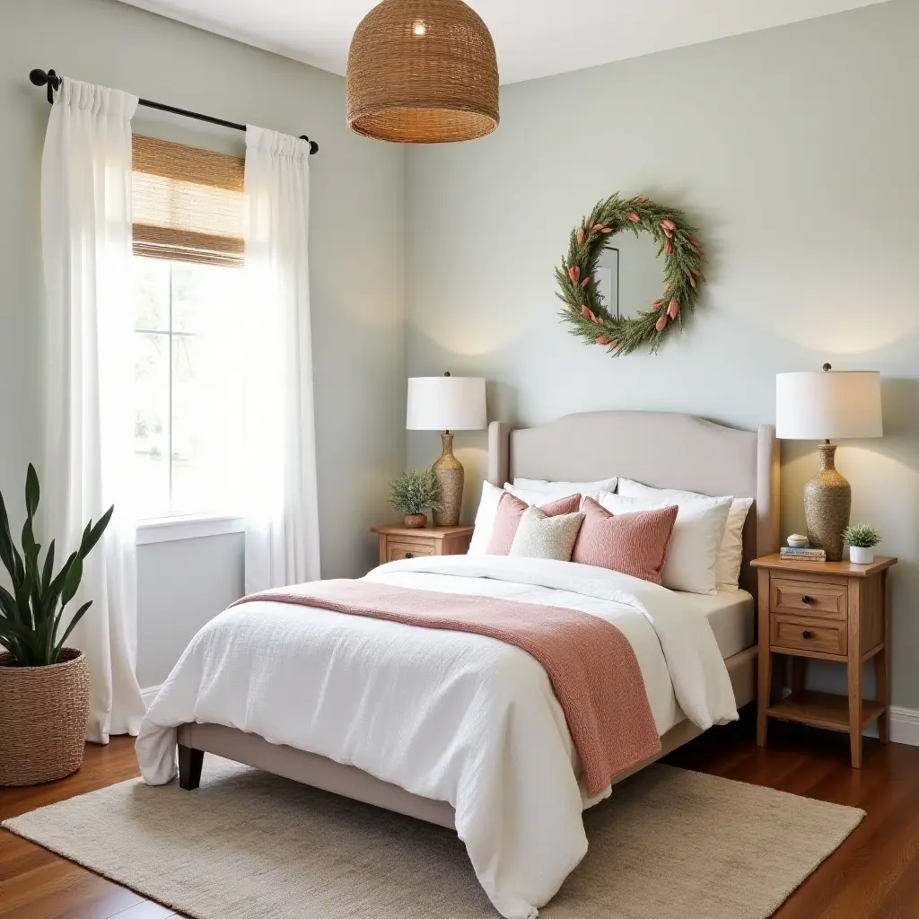 a photo of a bright and cheerful teen bedroom with farmhouse-themed decor