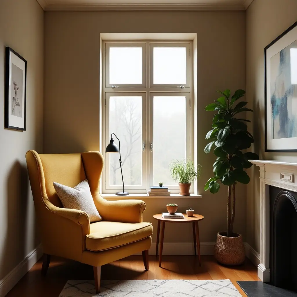 a photo of a study nook with a cozy armchair and side table