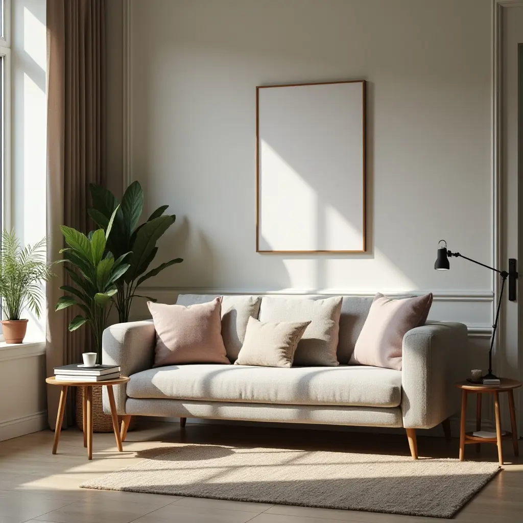 a photo of a study nook with a comfy sofa and pillows
