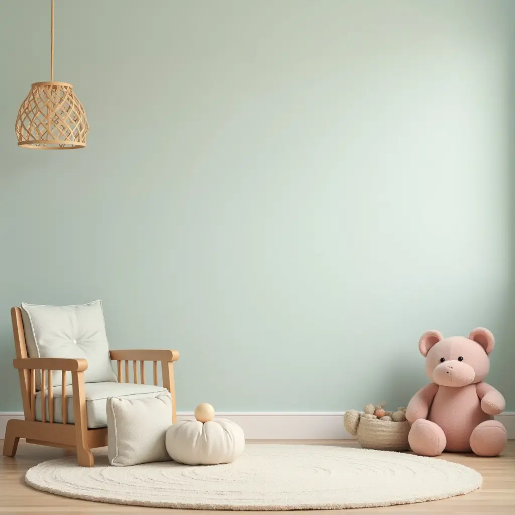 a photo of a serene children's room featuring a calming color scheme and playful elements