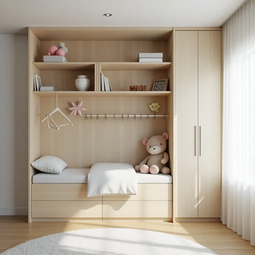 a photo of a stylish kids' room featuring a modular storage system