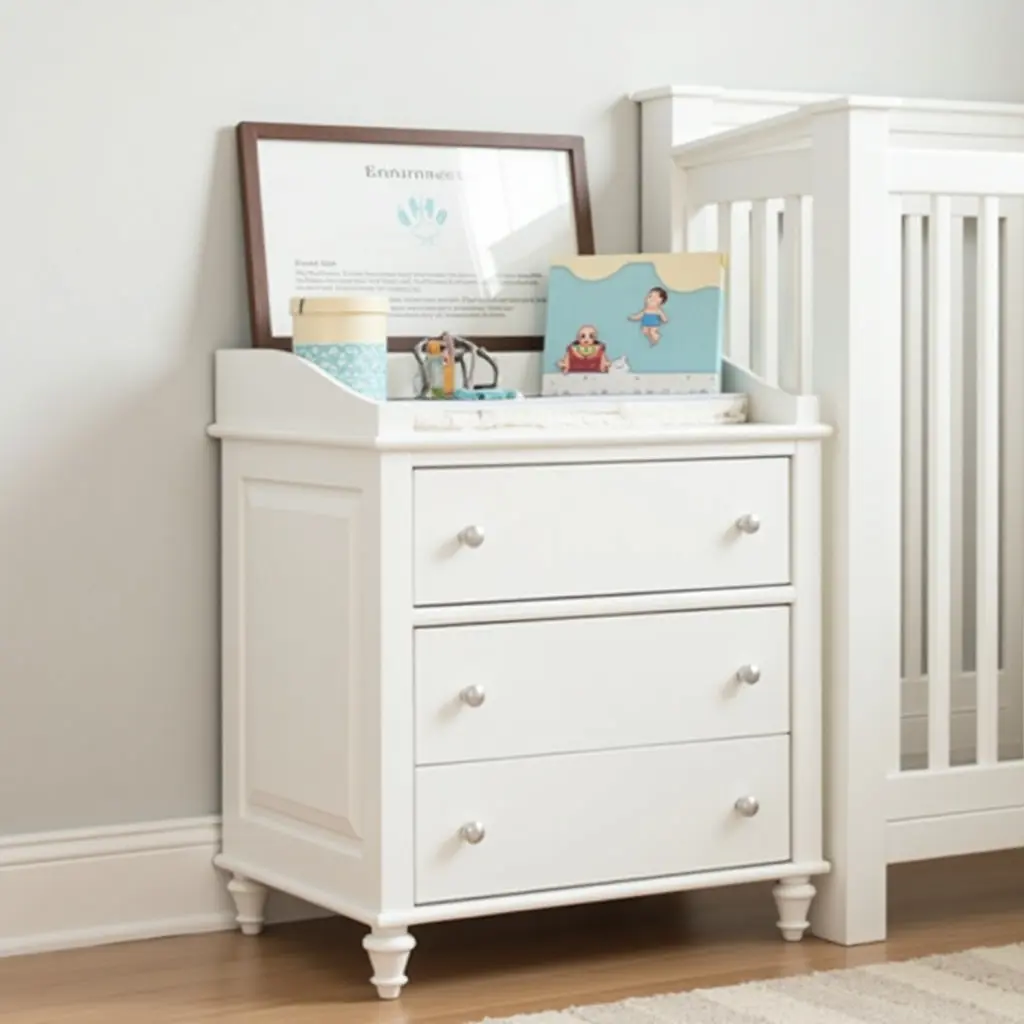 a photo of a nursery featuring a creative diaper storage solution
