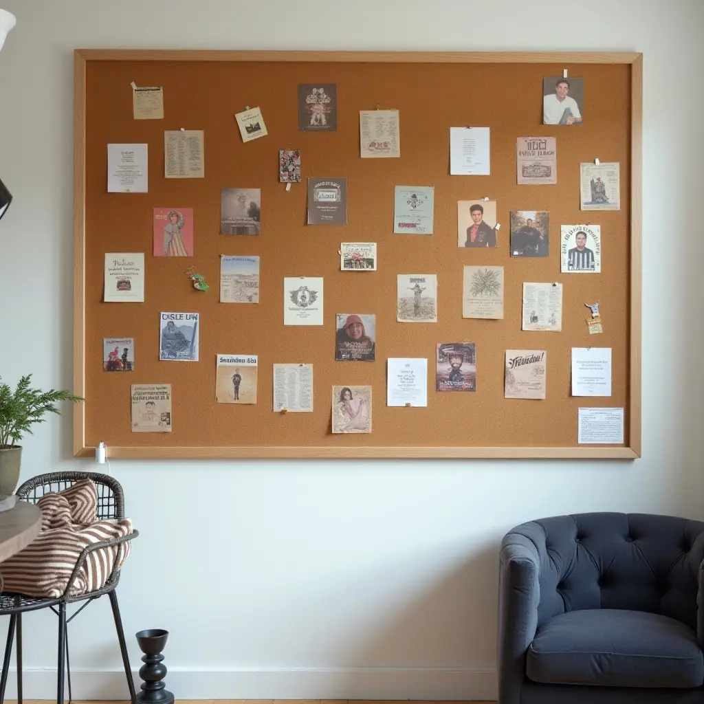 a photo of a wall with a large corkboard displaying achievements and memories in a teen's room