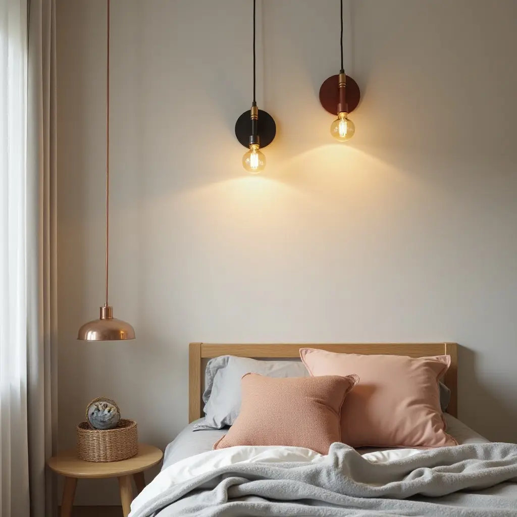 a photo of an industrial-style light fixture above a child's bed