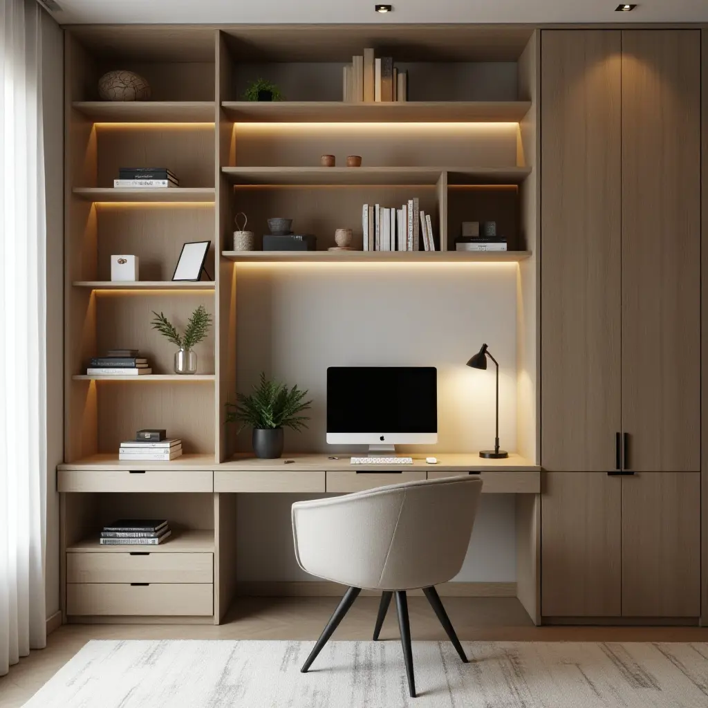 a photo of a stylish study nook with a unique desk design