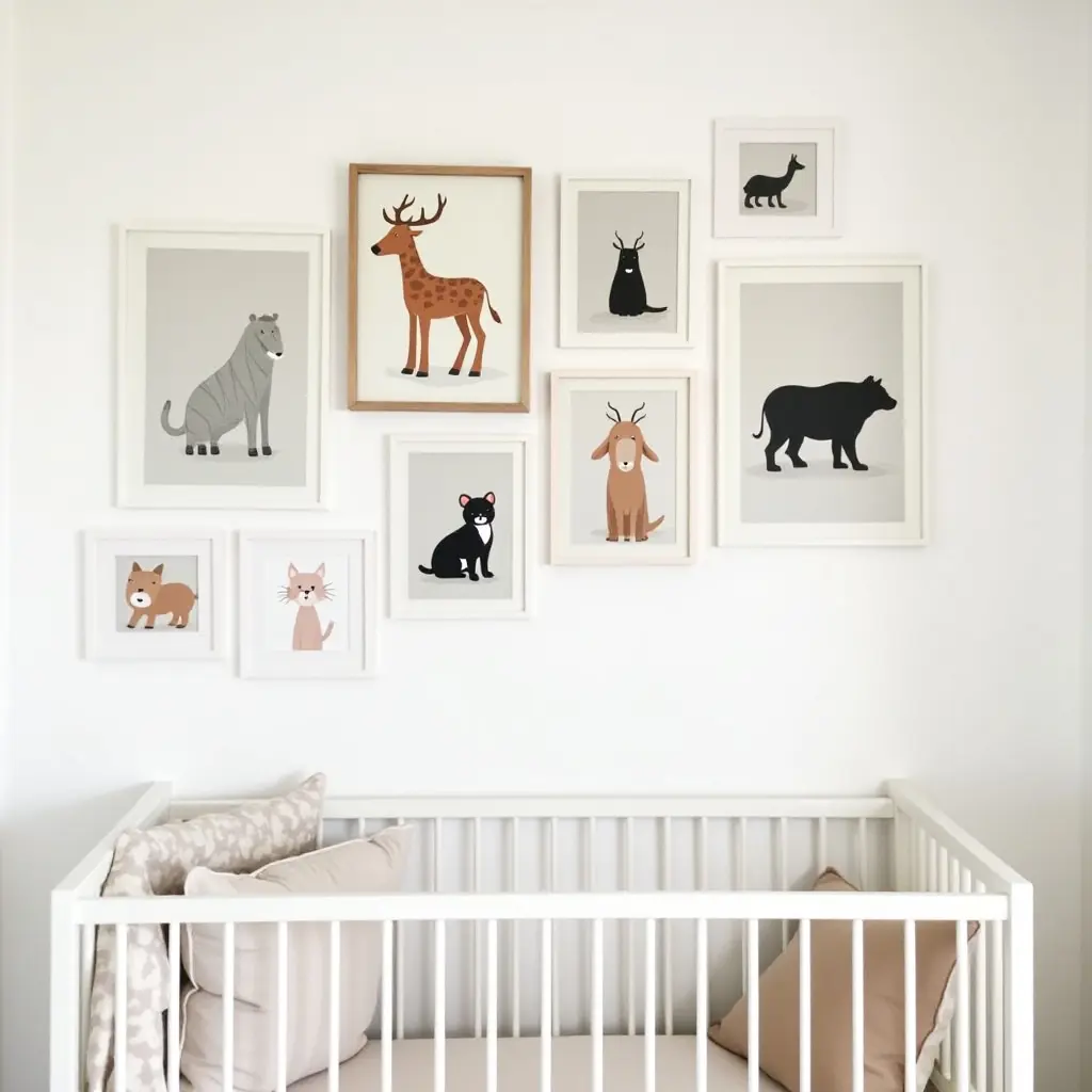 a photo of a nursery gallery wall with a cozy, layered look