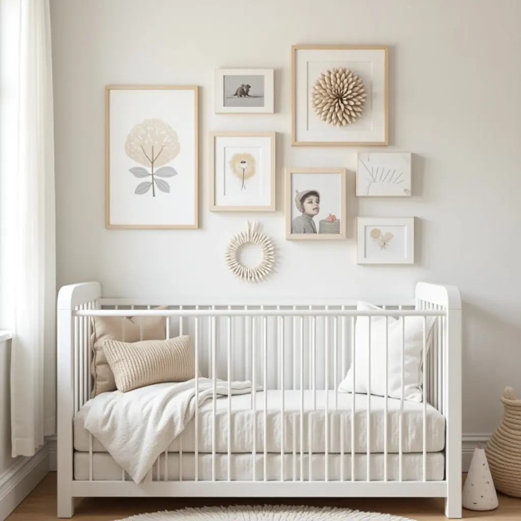 a photo of a nursery gallery wall featuring interactive elements for kids